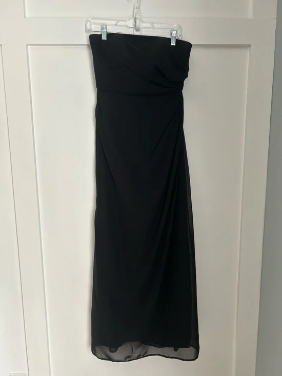 Azazie Black Sheath Strapless Chiffon Convertible Dress A6 - Picture 2 of 16